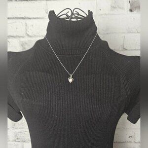 White Gold Plated CZ Diamond Pearl Heart Pendant & 18KGP Gold Plated Necklace